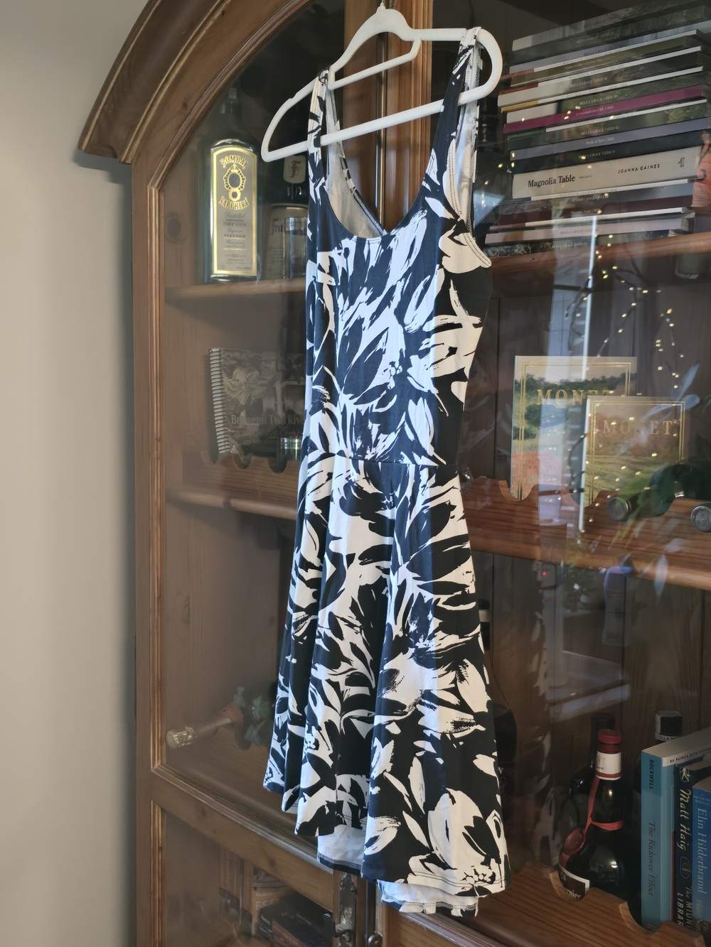 Abercrombie & Fitch Black and White Floral Fit-and-Flare Skater Mini Dress.
